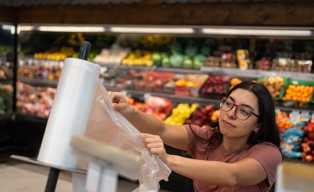 a person taking a plastic bag